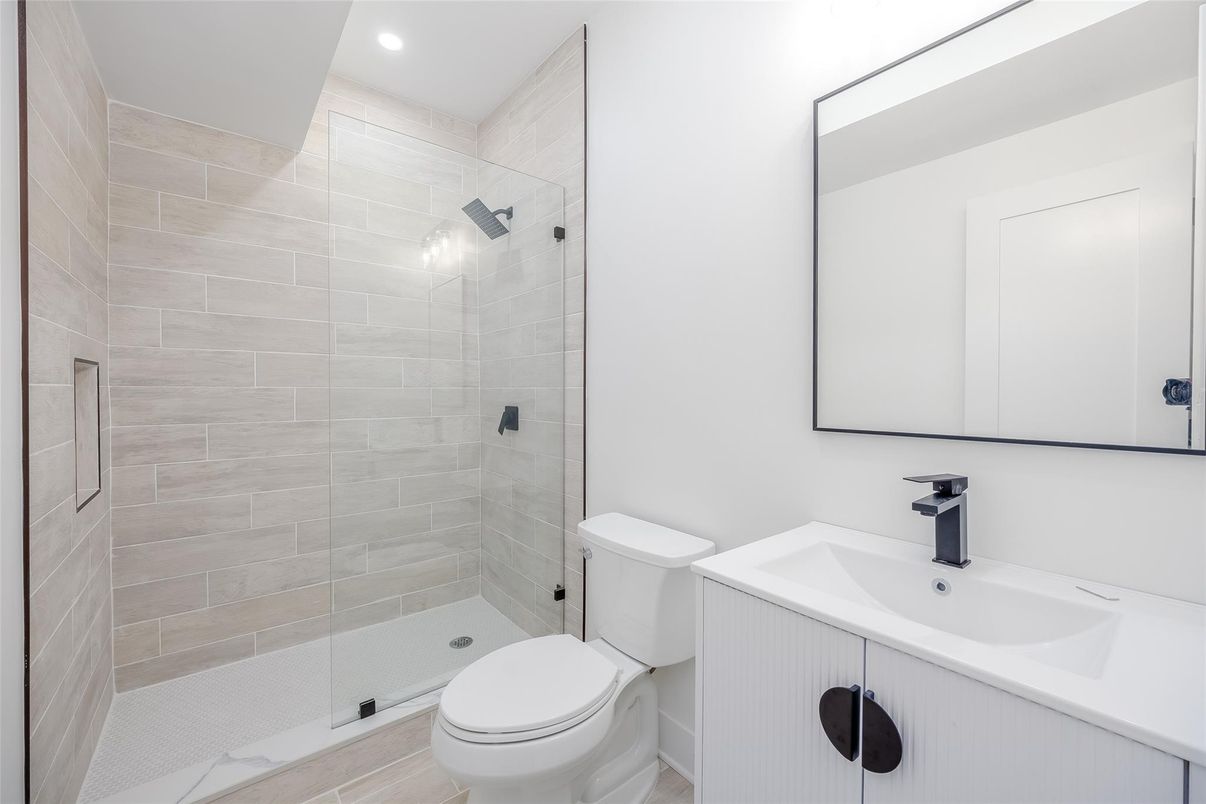 Bathroom, Glass Shower, Interior, Recessed Lighting