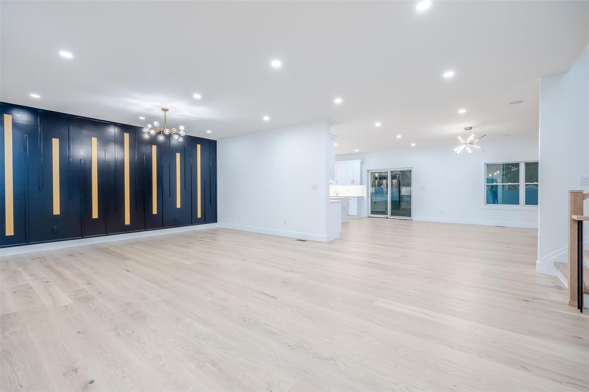 Chandelier, Empty room, Interior, Recessed Lighting, Wood Texture Flooring