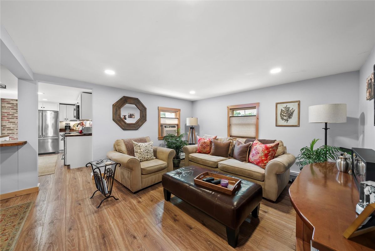 Interior, Kitchen, Living room, Recessed Lighting, Stainless Steel Appliances, Wood Texture Flooring