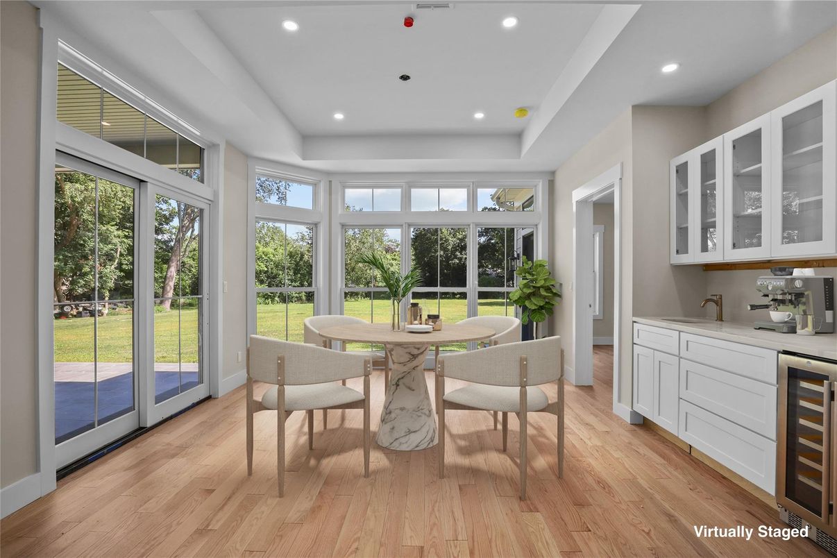 Dining room, Interior, Recessed Lighting, Wood Texture Flooring