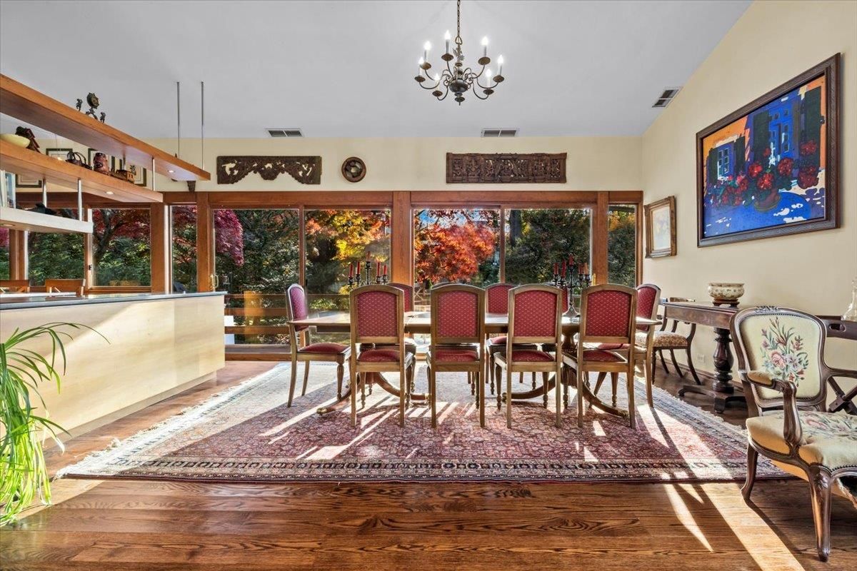 Chandelier, Dining room, Interior, Wood Texture Flooring