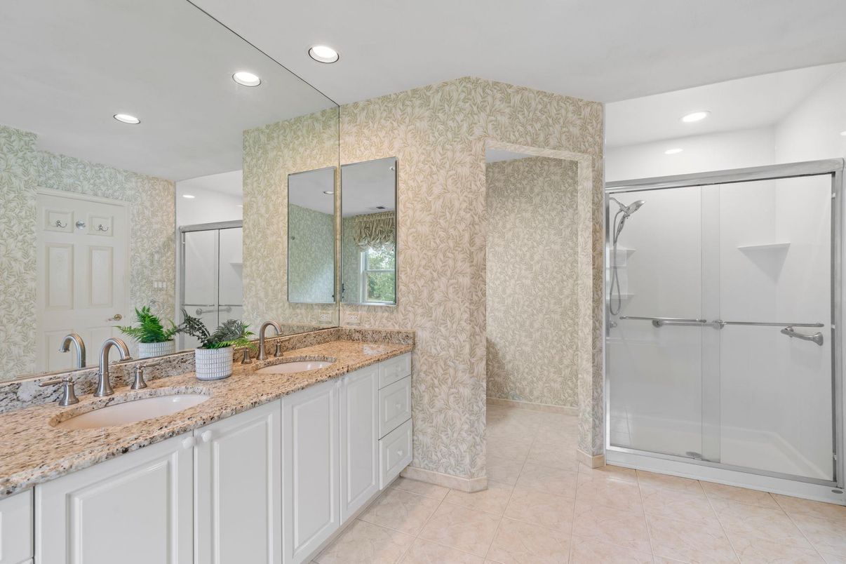 Bathroom, Dual Sink Vanities, Glass Shower, Interior, Recessed Lighting