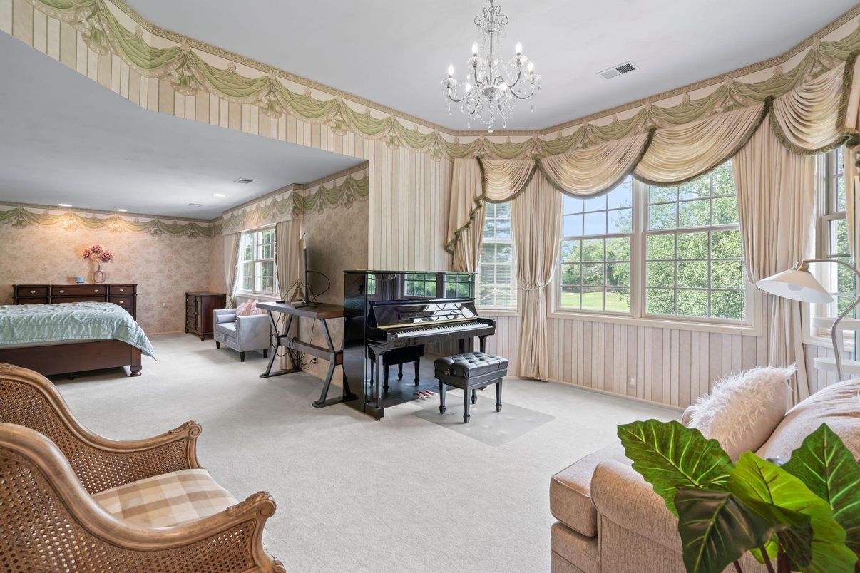 Bedroom, Chandelier, Interior, Piano