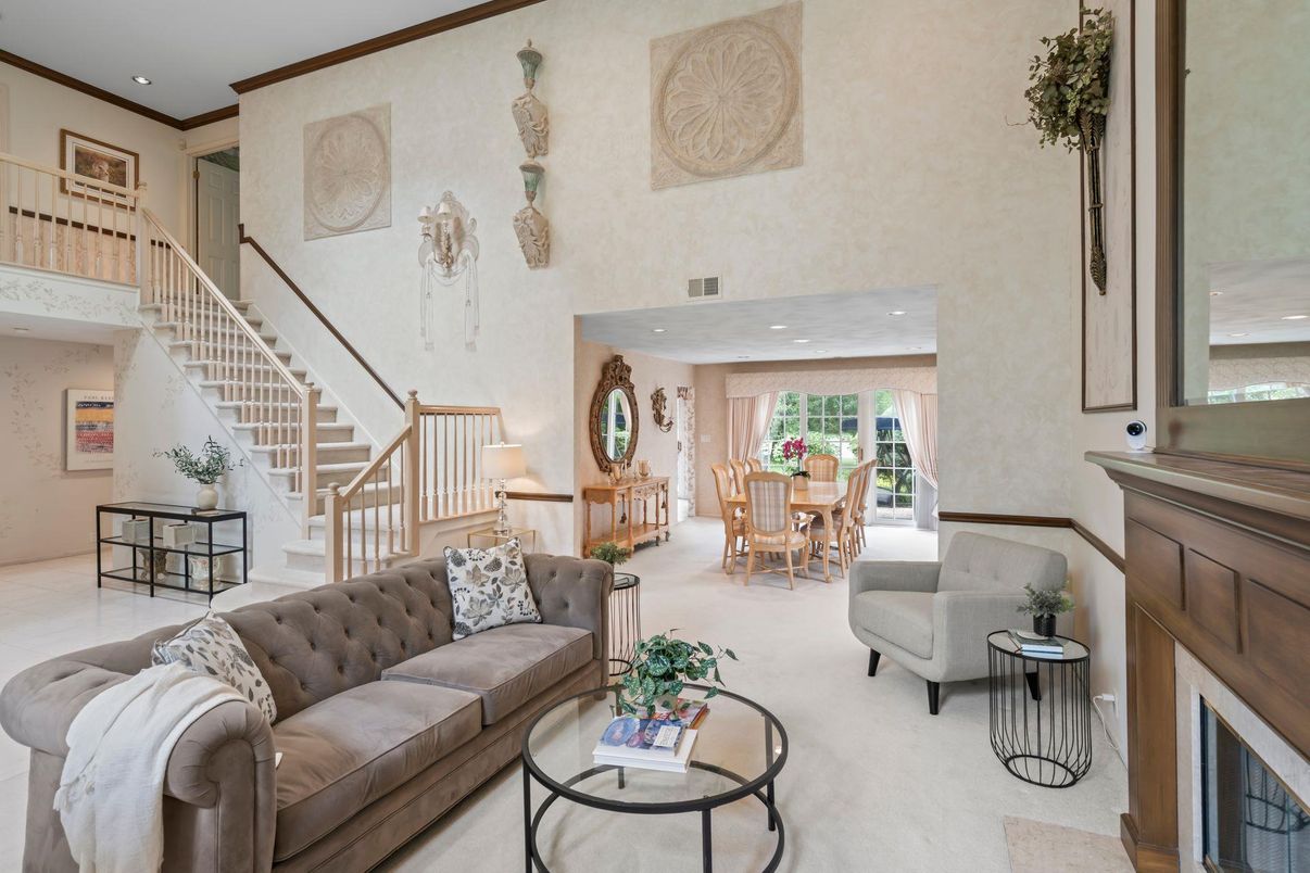 Dining room, Fireplace, Interior, Living room, Recessed Lighting