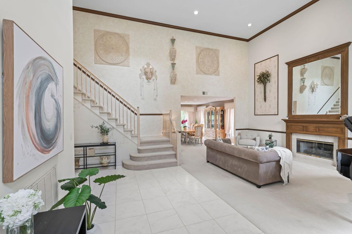 Dining room, Fireplace, Interior, Marble, Recessed Lighting
