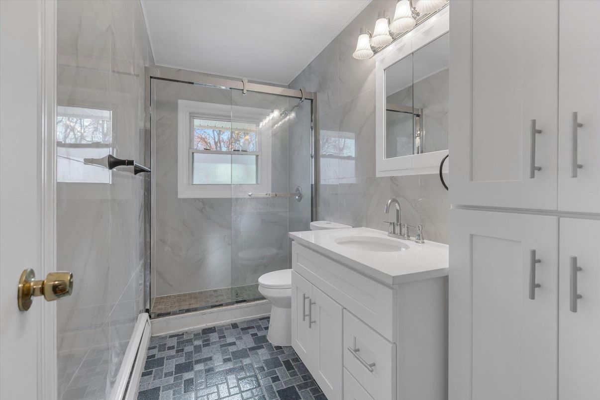 Bathroom, Glass Shower, Interior, Marble Walls