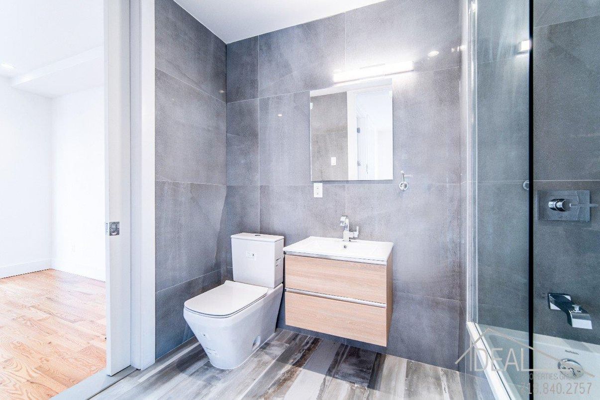 Bathroom, Glass Shower, Interior, Wood Texture Flooring