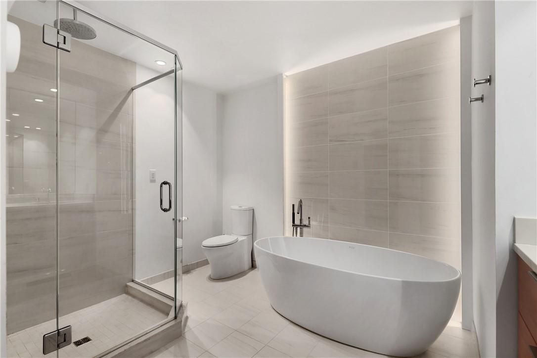 Bathroom, Free Standing Baths, Glass Shower, Interior, Recessed Lighting