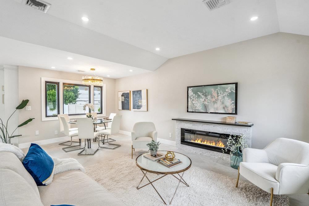 Chandelier, Dining room, Fireplace, Interior, Living room, Recessed Lighting
