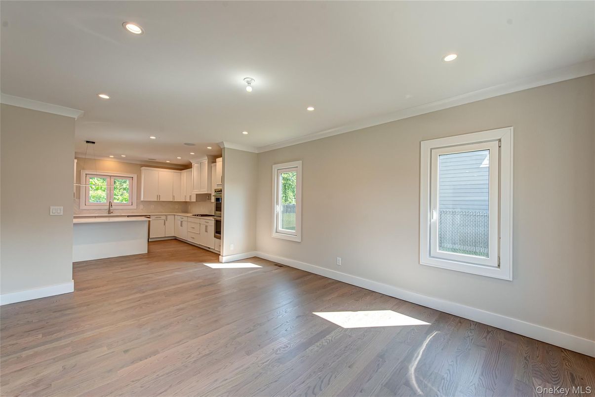 Empty room, Interior, Kitchen, Recessed Lighting, Wood Texture Flooring