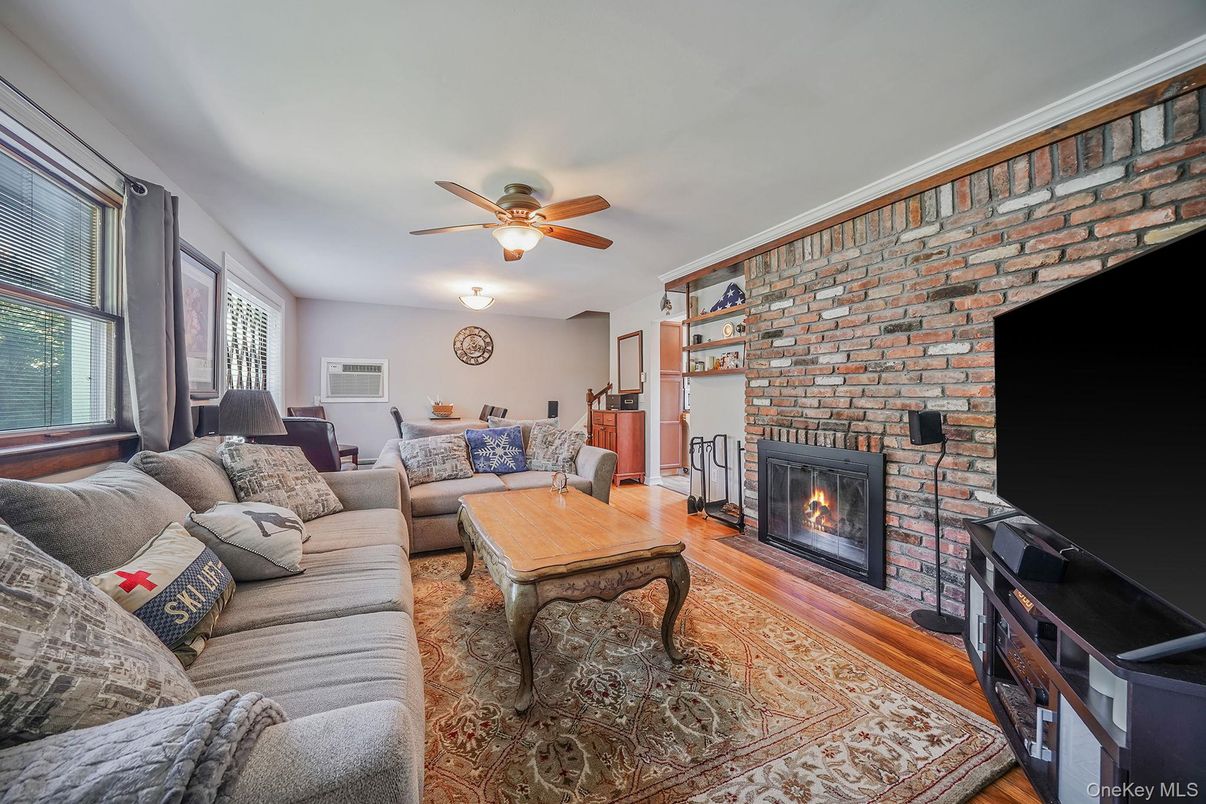 Fireplace, Interior, Living room, Stone Walls, Wood Texture Flooring