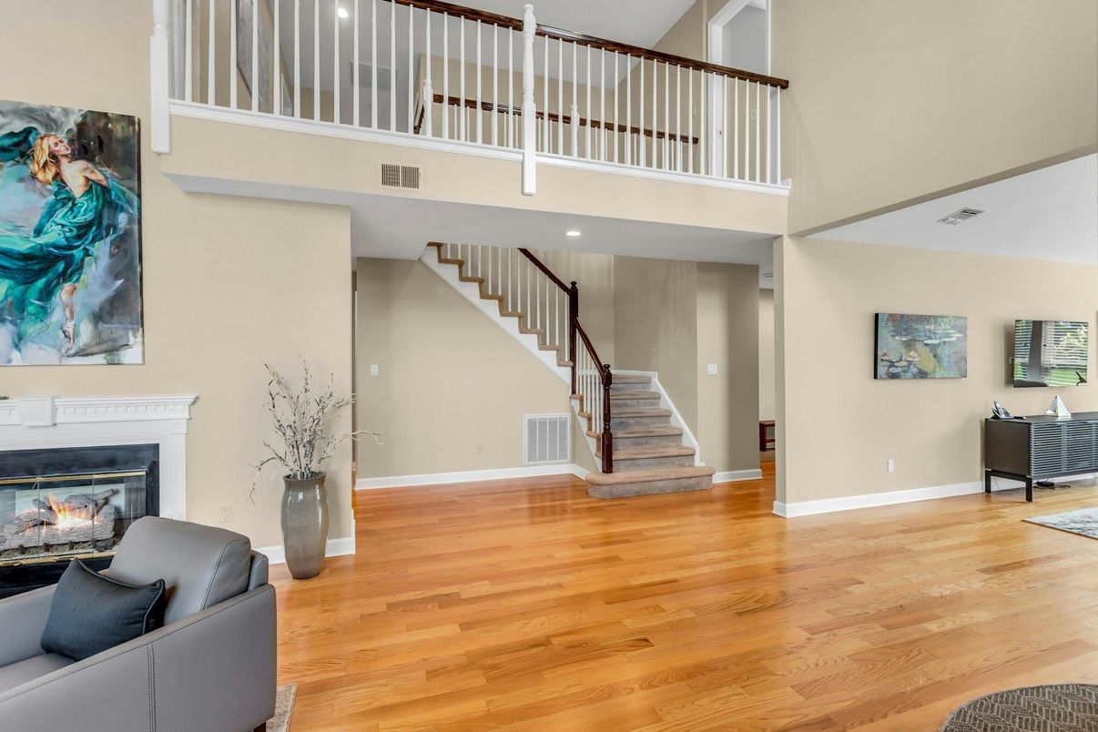 Fireplace, Interior, Recessed Lighting, Wood Texture Flooring