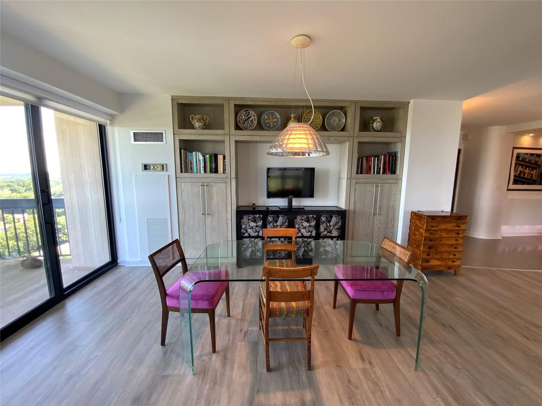 Dining room, Interior, Pendant Lights, Wood Texture Flooring