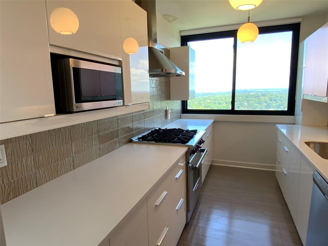 Interior, Kitchen, Pendant Lights, Stainless Steel Appliances, Wood Texture Flooring
