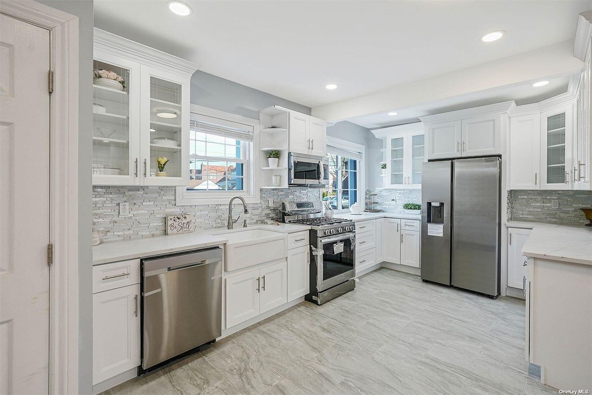 Interior, Kitchen, Marble, Recessed Lighting, Stainless Steel Appliances