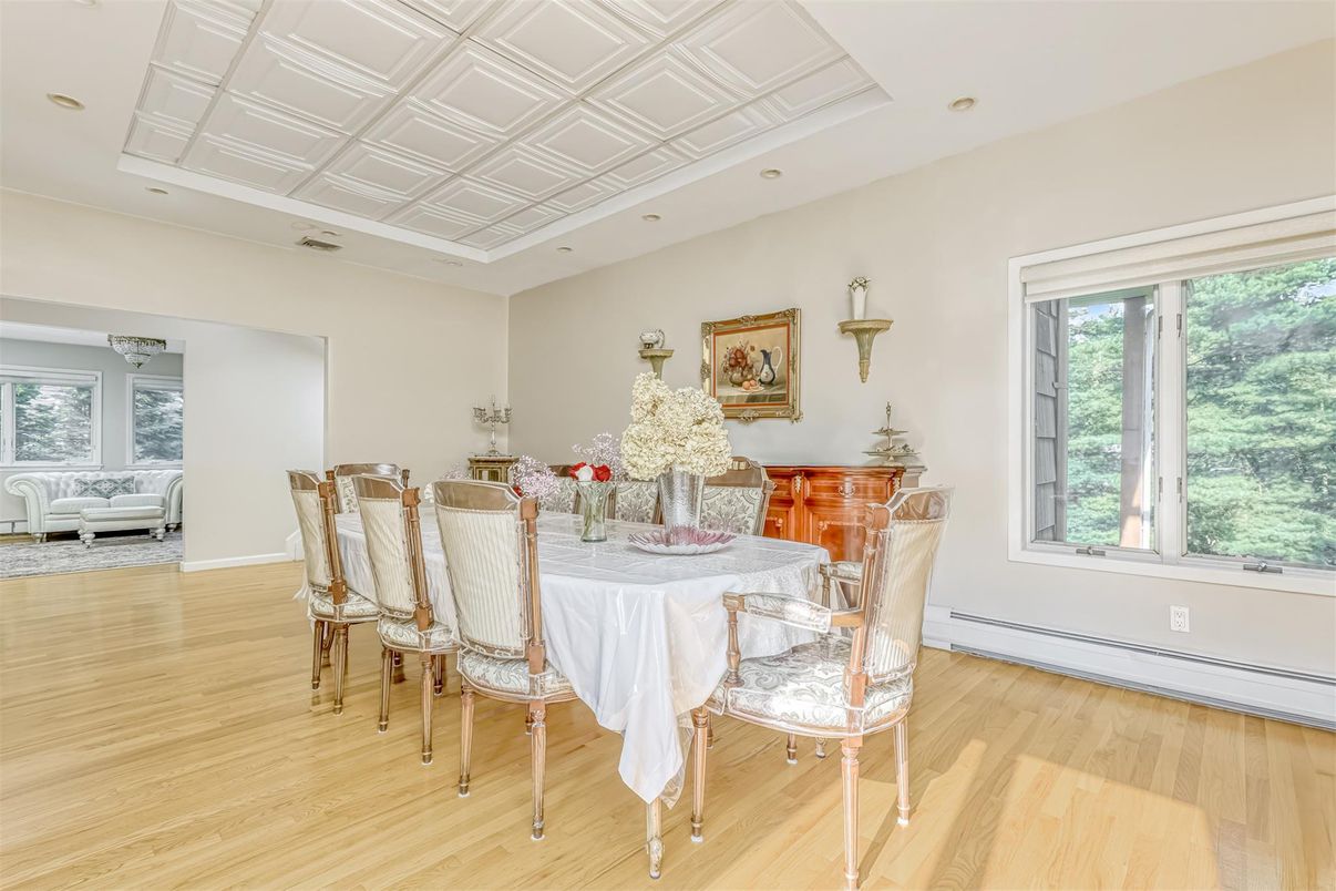 Dining room, Interior, Recessed Lighting, Wood Texture Flooring