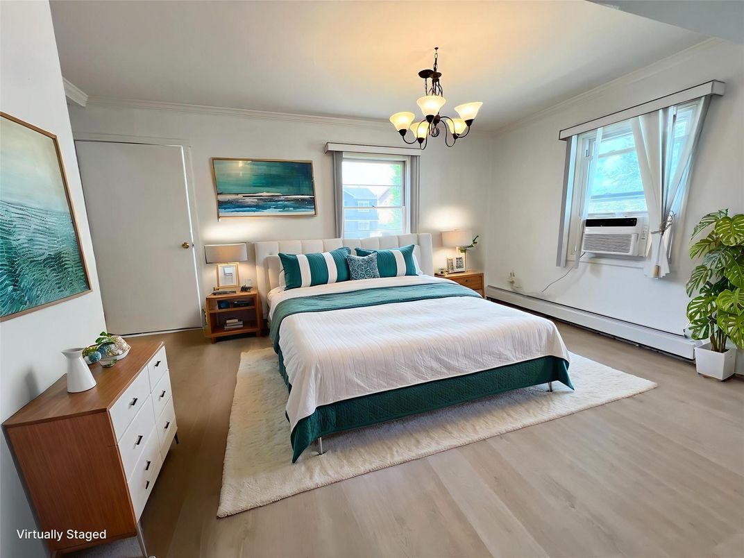 Bedroom, Chandelier, Interior, Wood Texture Flooring