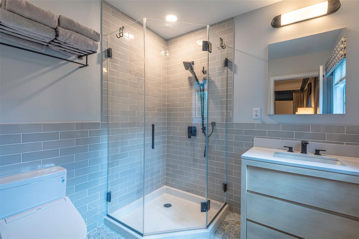 Bathroom, Glass Shower, Interior, Recessed Lighting