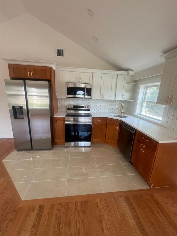 Interior, Kitchen, Stainless Steel Appliances, Wood Texture Flooring
