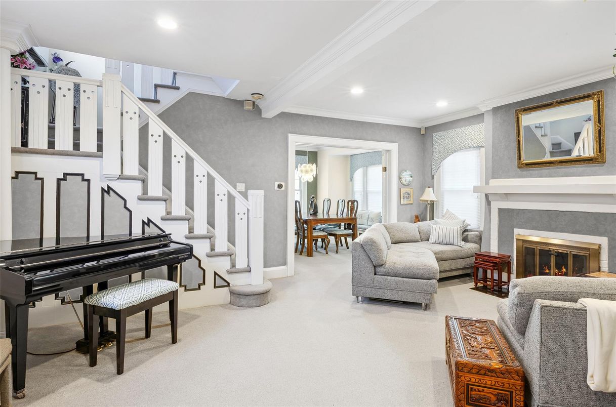Dining room, Fireplace, Interior, Living room, Piano, Recessed Lighting