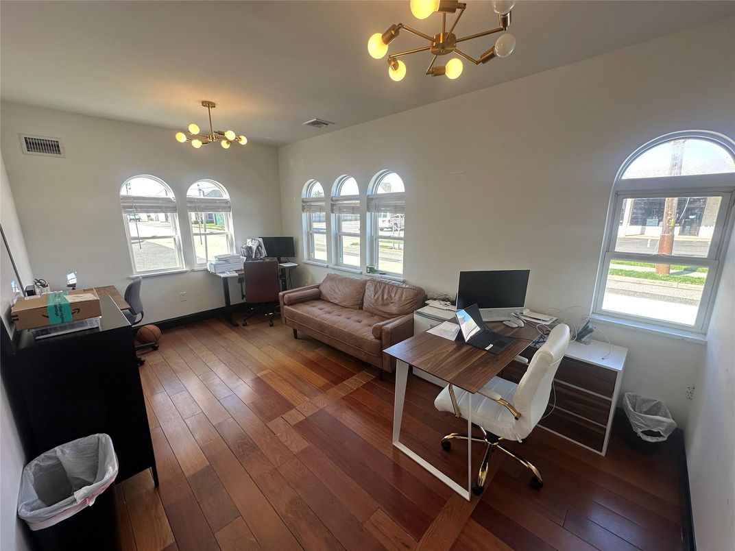 Home Office, Interior, Pendant Lights, Wood Texture Flooring