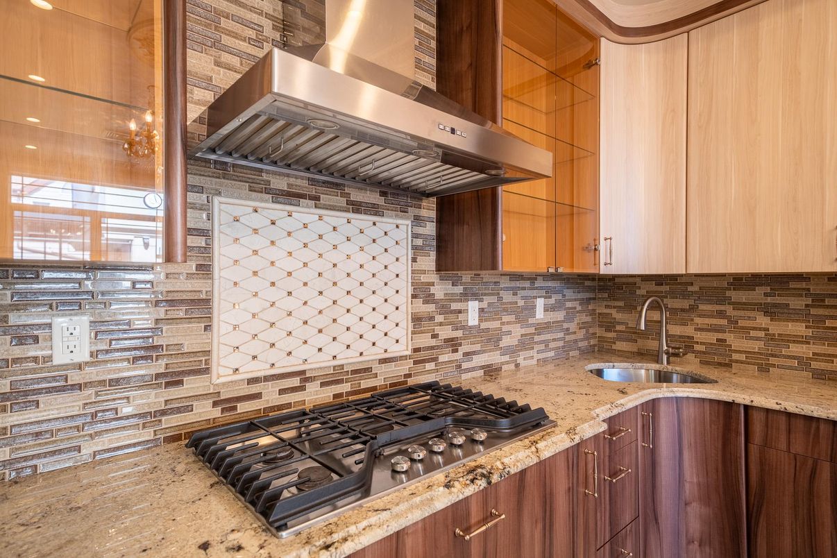 Interior, Kitchen, Stainless Steel Appliances, Stone Walls