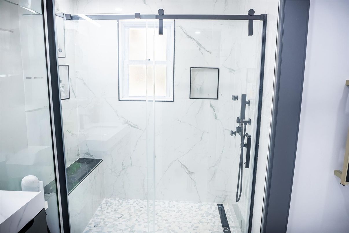 Bathroom, Glass Shower, Interior, Marble Walls