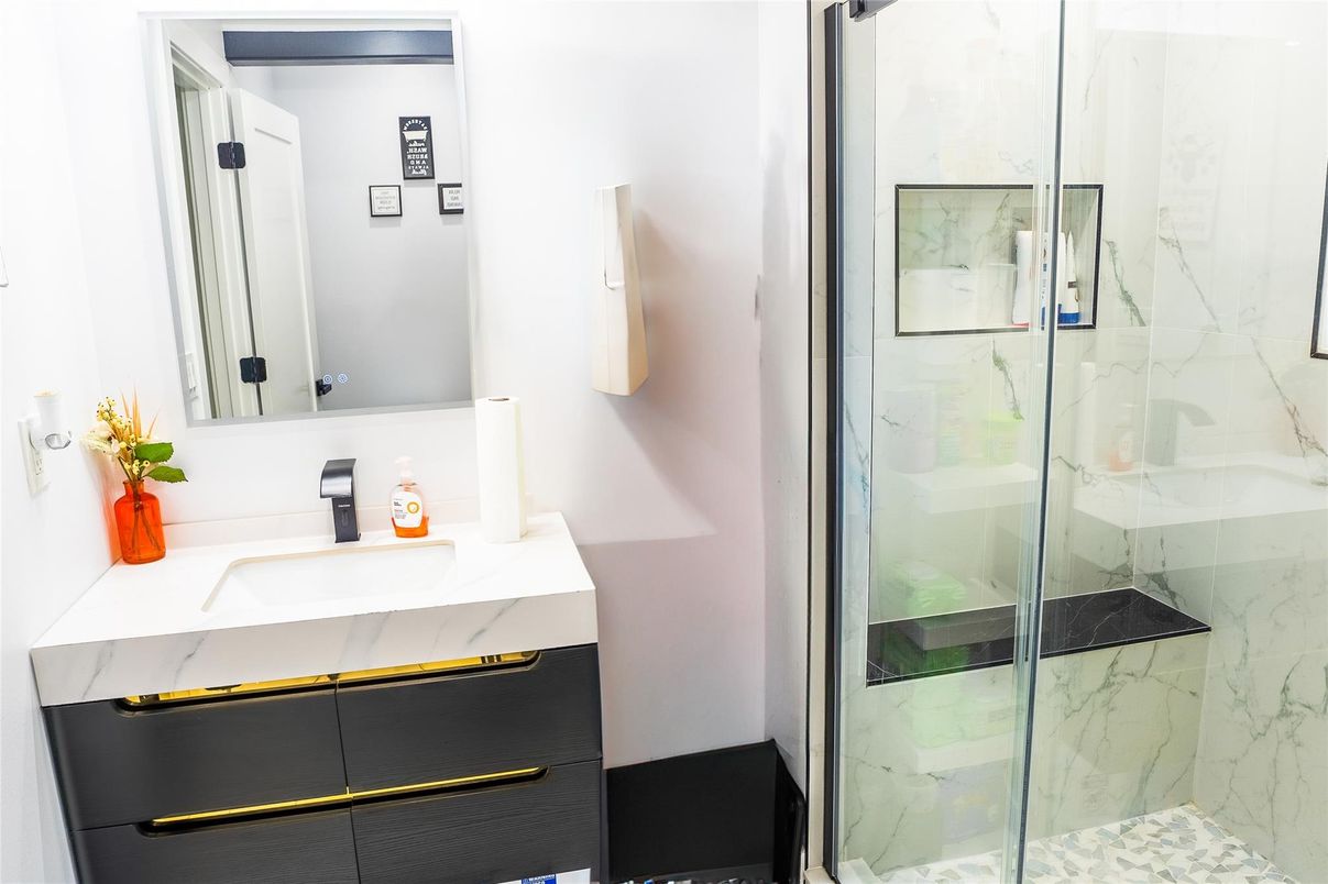 Bathroom, Glass Shower, Interior, Marble Walls