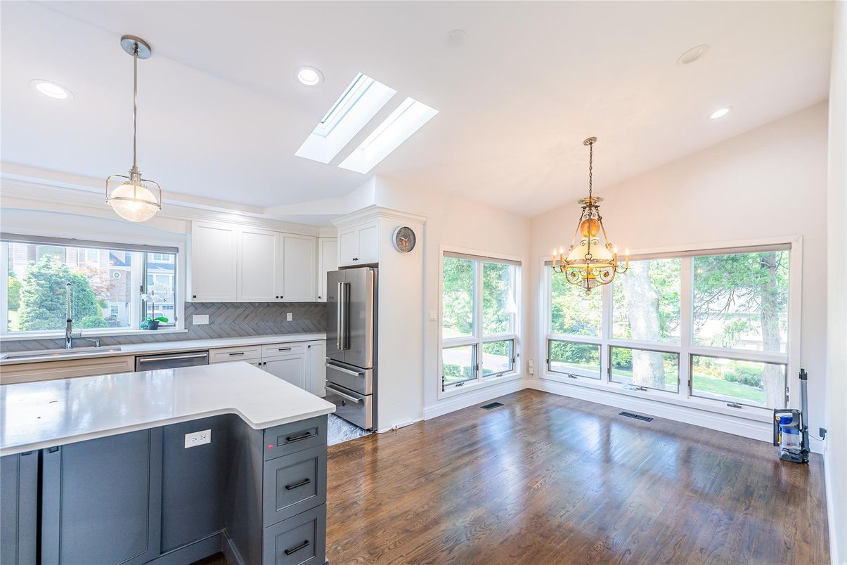 Chandelier, Interior, Kitchen, Pendant Lights, Recessed Lighting, Wood Texture Flooring