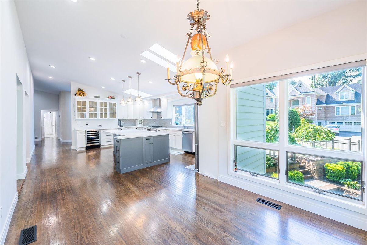 Chandelier, Interior, Kitchen, Pendant Lights, Recessed Lighting, Wood Texture Flooring
