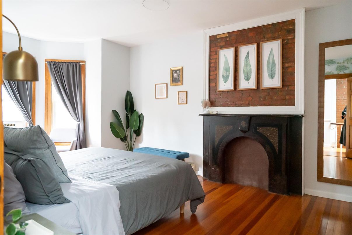 Bedroom, Fireplace, Interior, Wood Texture Flooring