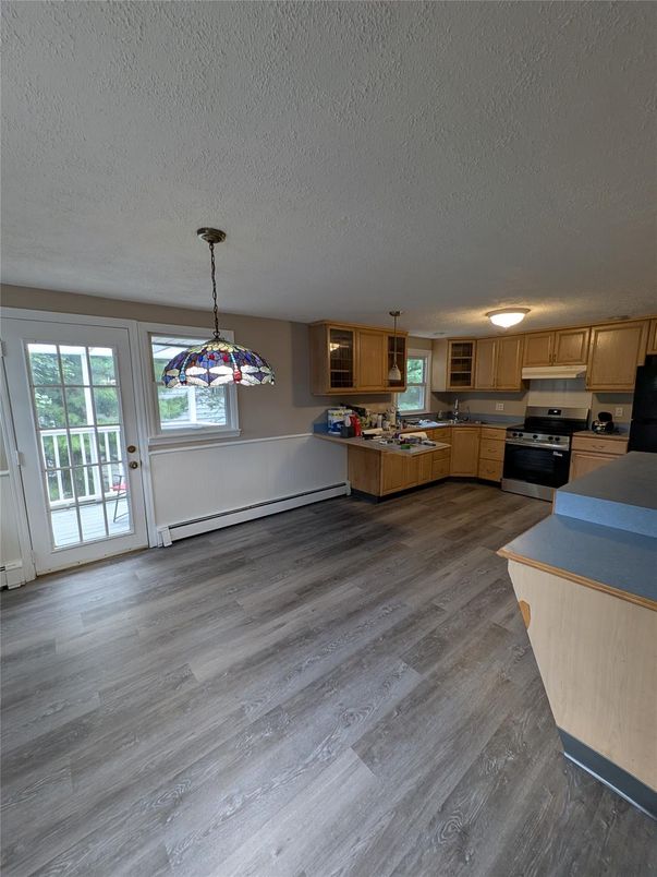 Interior, Kitchen, Pendant Lights, Wood Texture Flooring