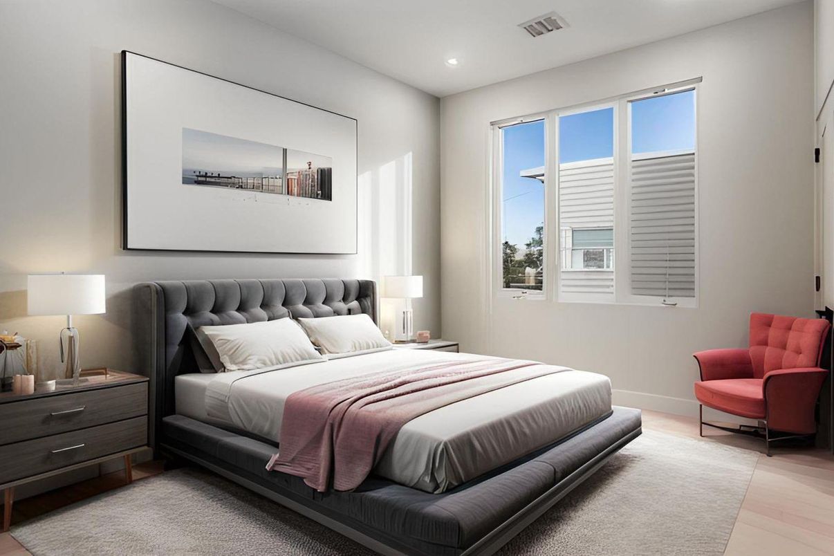Bedroom, Interior, Recessed Lighting, Wood Texture Flooring