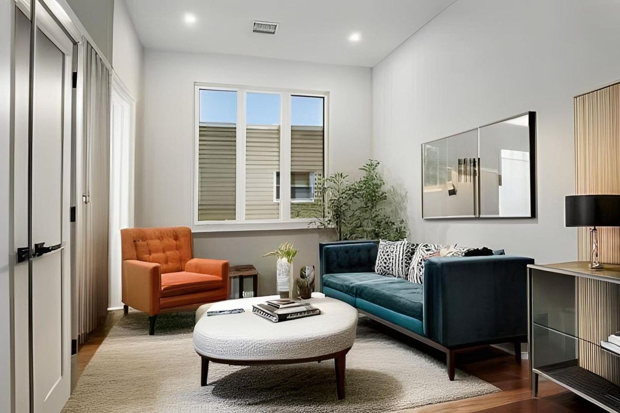 Interior, Living room, Recessed Lighting, Wood Texture Flooring