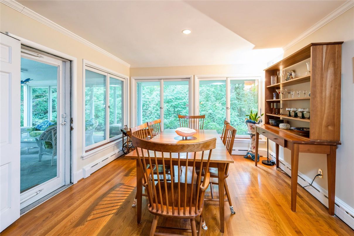 Dining room, Interior, Recessed Lighting, Wood Texture Flooring