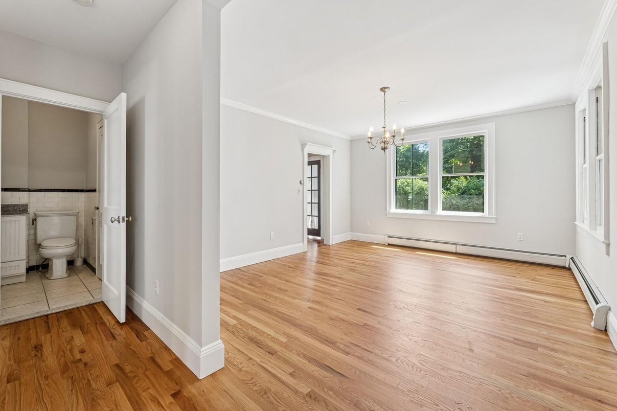 Bathroom, Chandelier, Empty room, Interior, Wood Texture Flooring