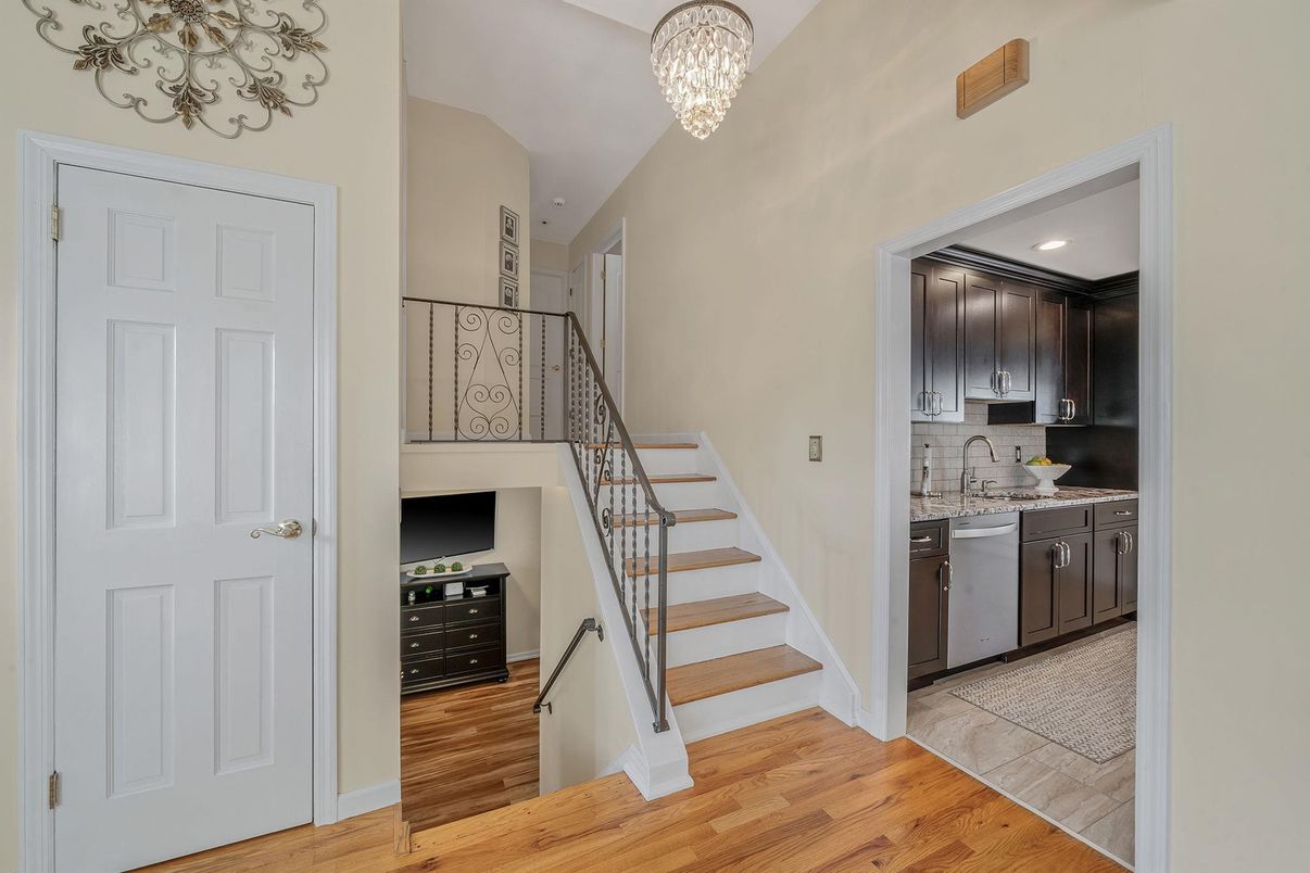 Chandelier, Interior, Kitchen, Recessed Lighting, Wood Texture Flooring