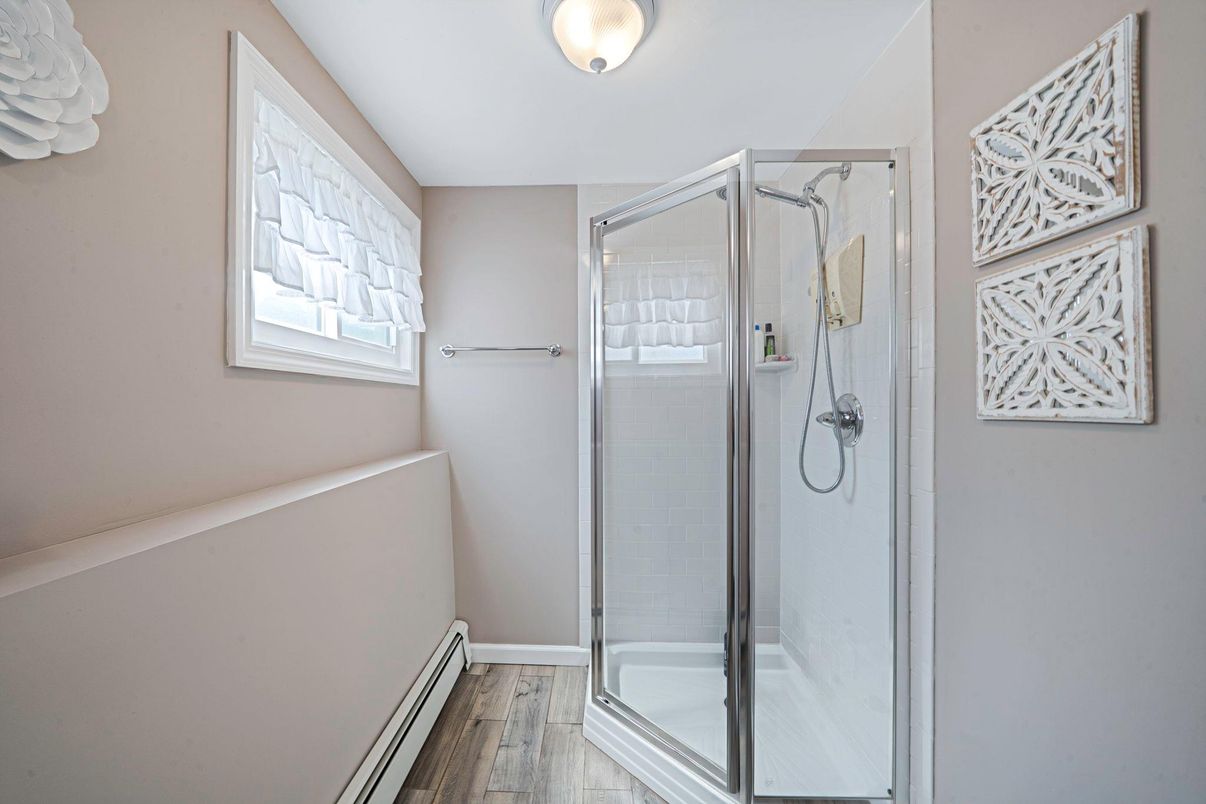 Bathroom, Glass Shower, Interior, Wood Texture Flooring