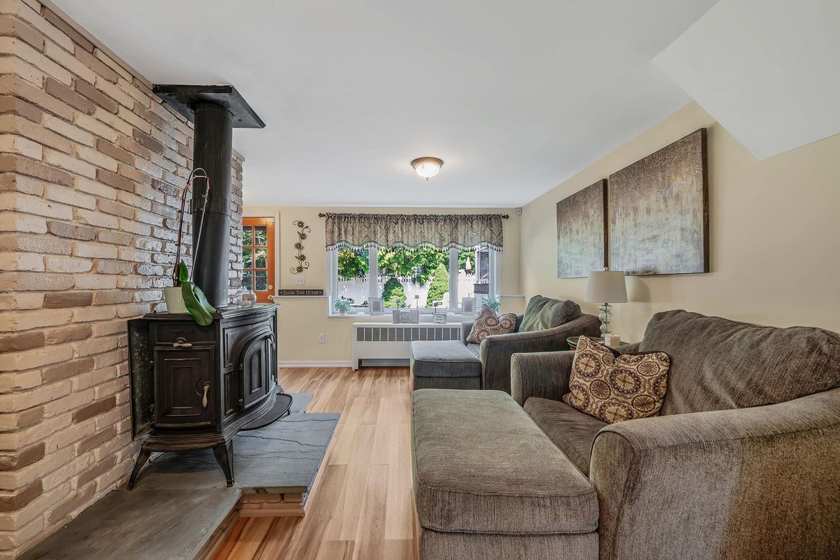 Fireplace, Interior, Living room, Stone Walls, Wood Texture Flooring