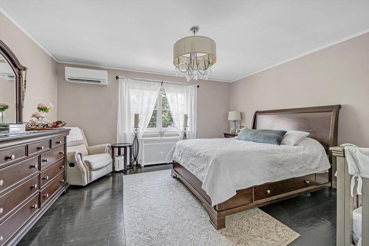 Bedroom, Chandelier, Interior, Wood Texture Flooring