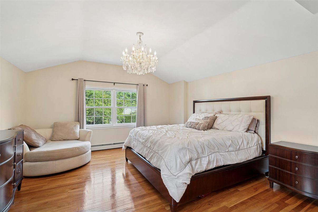 Bedroom, Chandelier, Interior, Wood Texture Flooring
