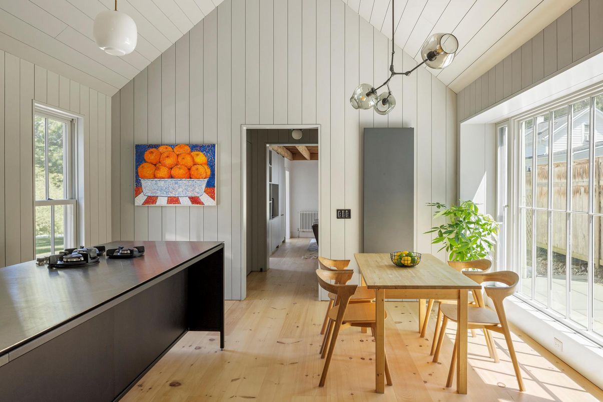 Dining room, Interior, Pendant Lights, Wood Texture Flooring