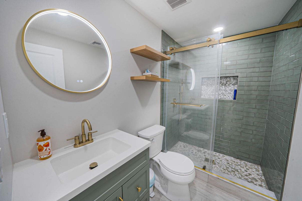 Bathroom, Glass Shower, Interior, Recessed Lighting