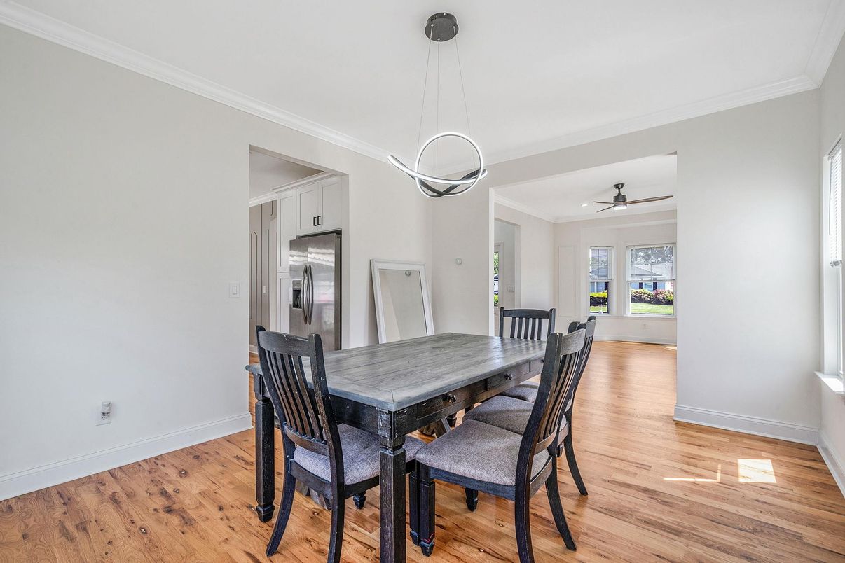 Dining room, Interior, Pendant Lights, Wood Texture Flooring