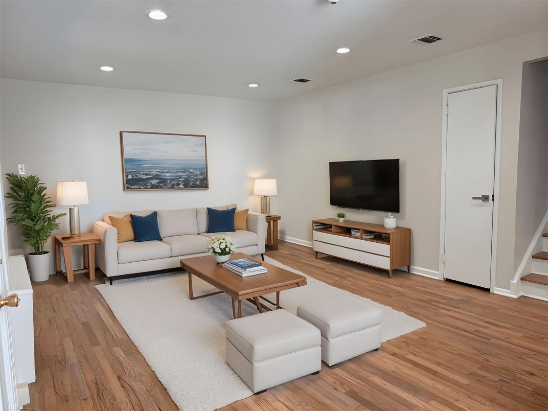 Interior, Living room, Recessed Lighting, Wood Texture Flooring