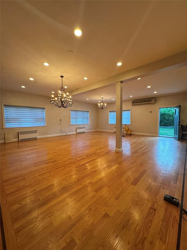 Chandelier, Empty room, Interior, Recessed Lighting, Wood Texture Flooring