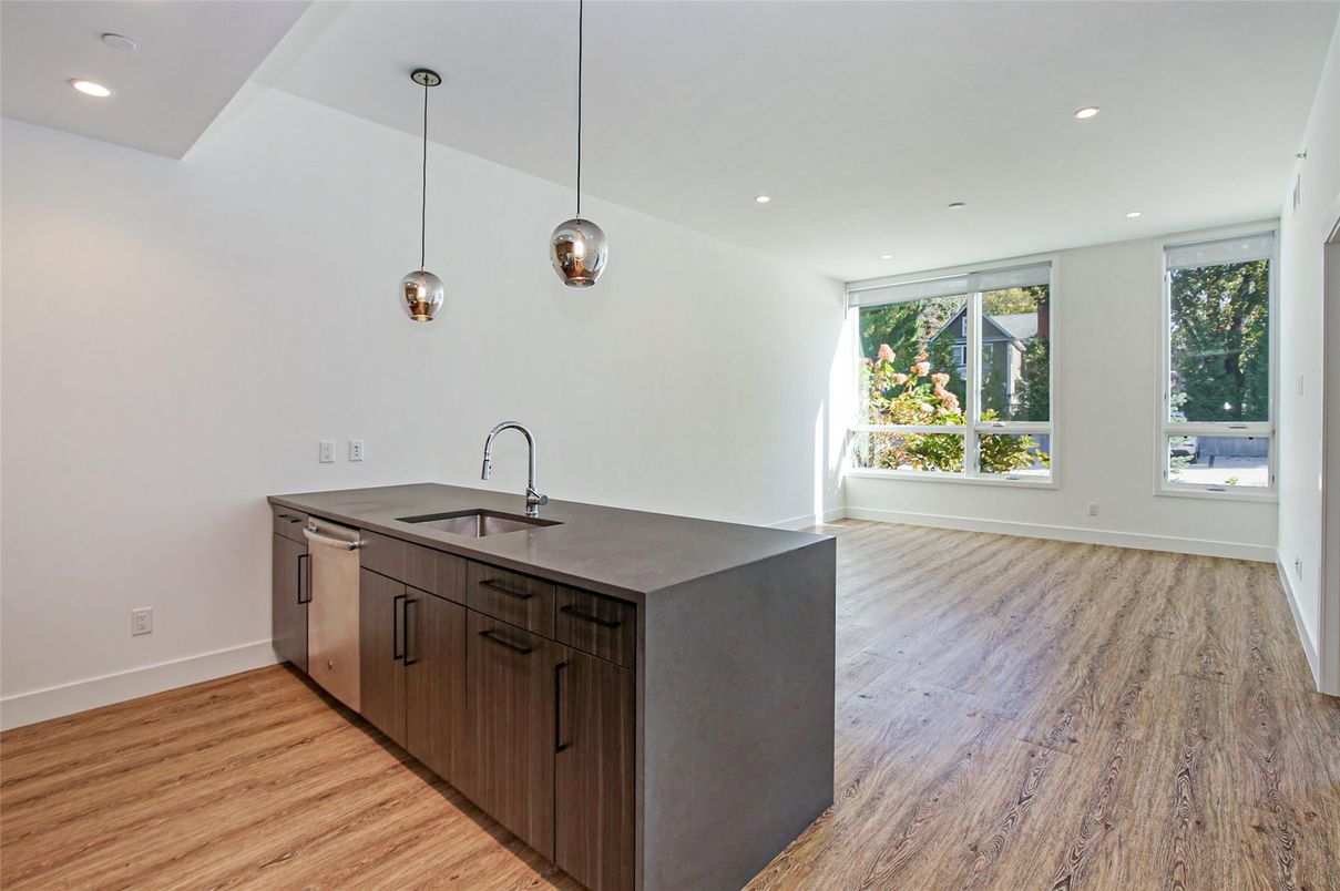Interior, Kitchen, Pendant Lights, Recessed Lighting, Wood Texture Flooring