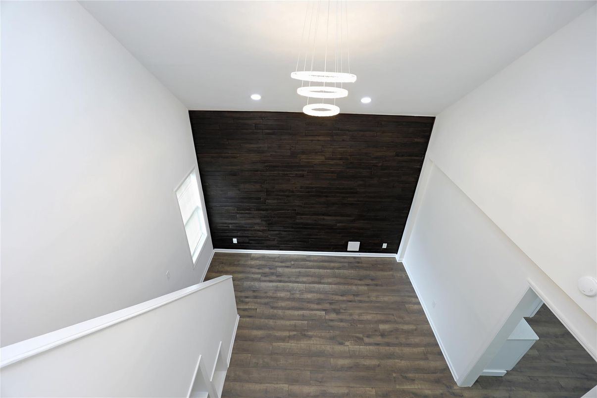 Empty room, Interior, Pendant Lights, Recessed Lighting, Wood Texture Flooring