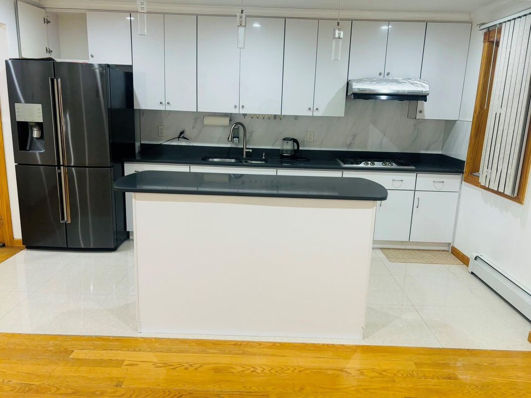 Interior, Kitchen, Marble Walls, Wood Texture Flooring