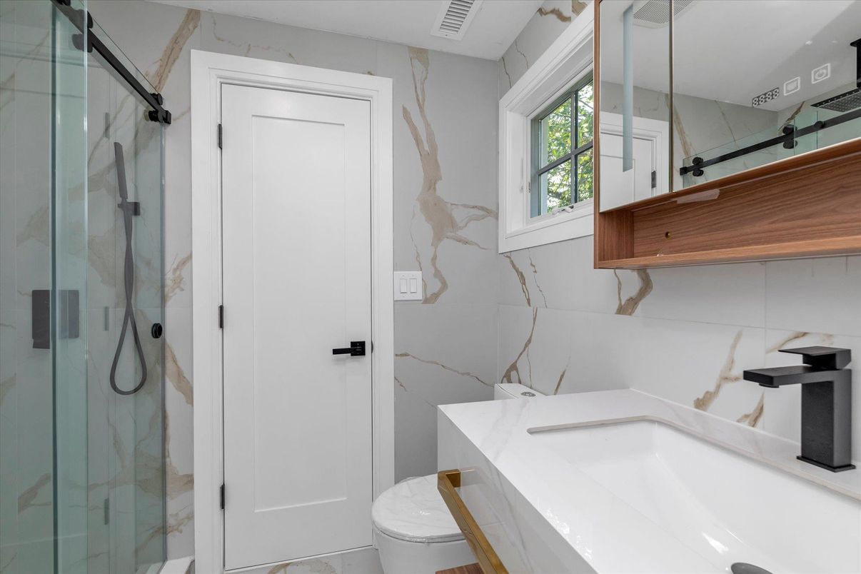 Bathroom, Glass Shower, Interior, Marble Walls